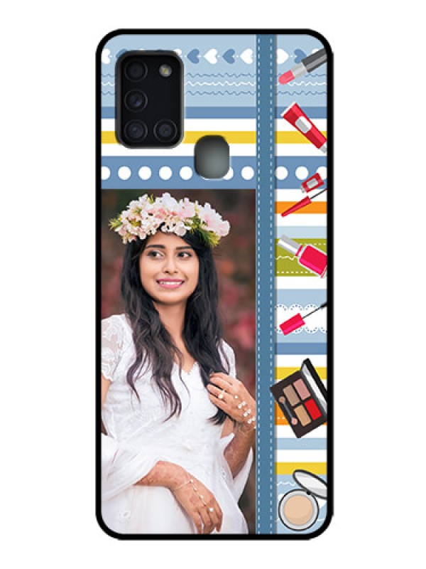 Custom Galaxy A21s Custom Metal Phone Case - Makeup Icons Design