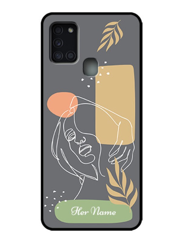 Custom Galaxy A21s Custom Metal Phone Case - Gazing Woman Line Art Design