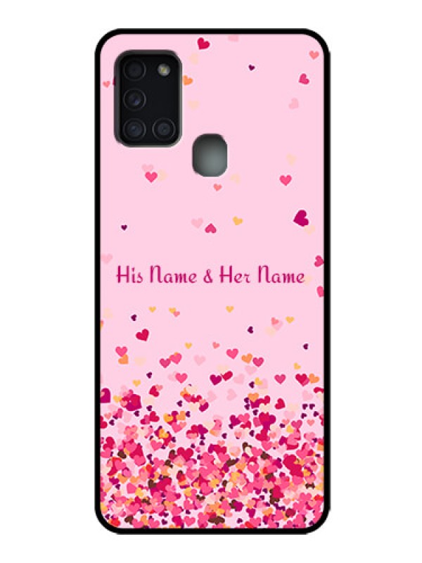 Custom Galaxy A21s Custom Metal Phone Case - Floating Hearts Design