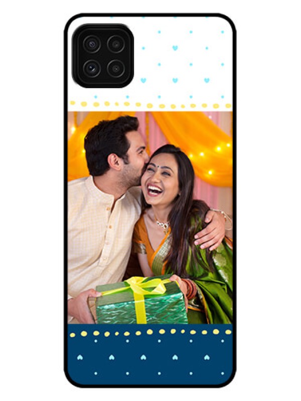 Custom Galaxy A22 5G Custom Metal Phone Case - White And Blue Abstract Design