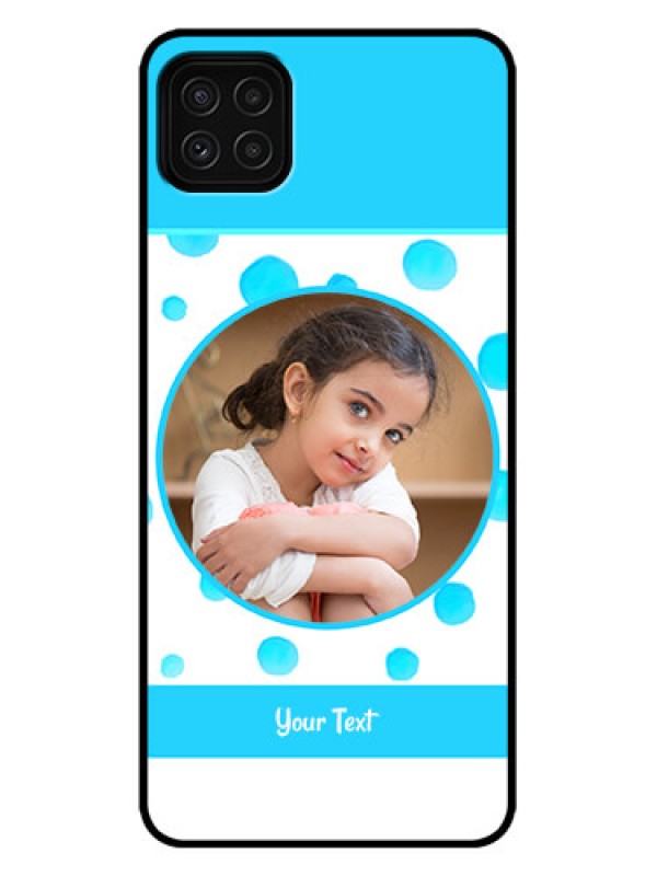Custom Galaxy A22 5G Custom Metal Phone Case - Blue Bubbles Pattern Design