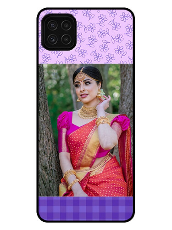 Custom Galaxy A22 5G Custom Metal Phone Case - Purple Floral Design