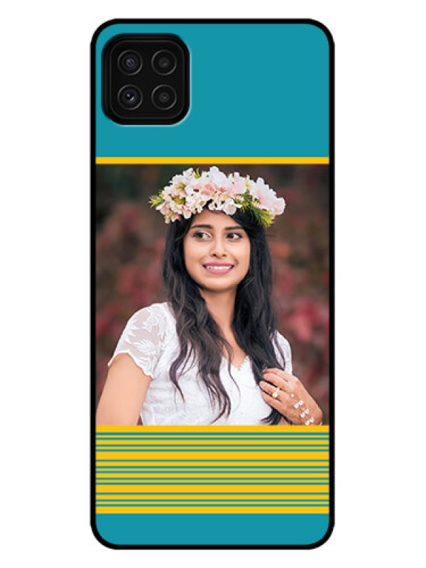 Custom Galaxy A22 5G Custom Metal Phone Case - Yellow and Blue Design