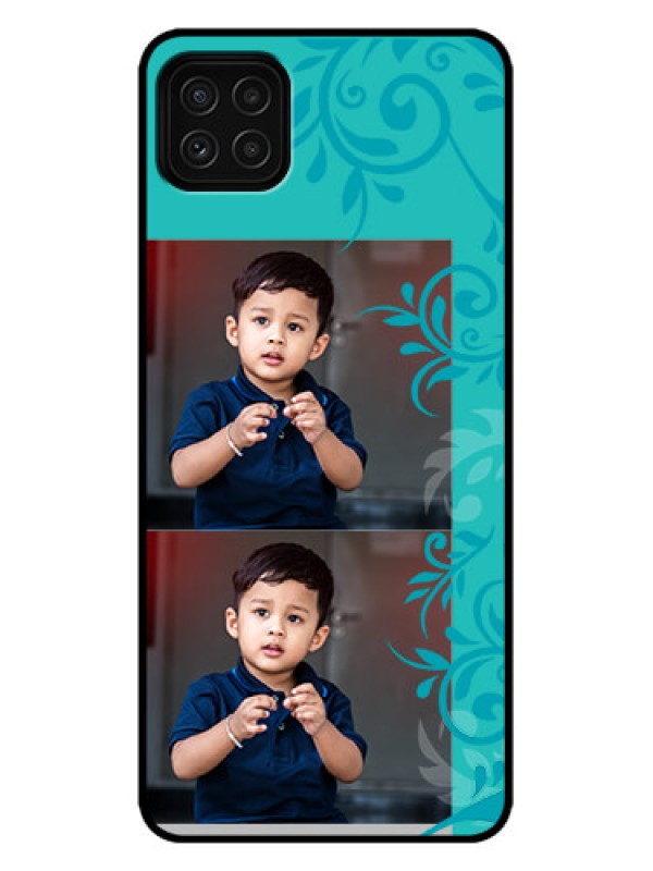 Custom Galaxy A22 5G Custom Metal Phone Case - With Photo And Green Floral Design