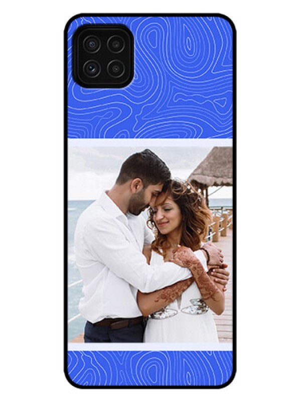 Custom Galaxy A22 5G Custom Metal Phone Case - Curved Line Art With Blue And White Design