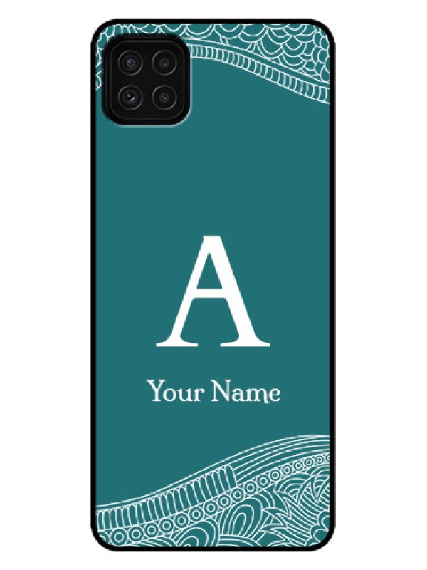 Custom Galaxy A22 5G Custom Metal Phone Case - Line Art Pattern With Custom Name Design
