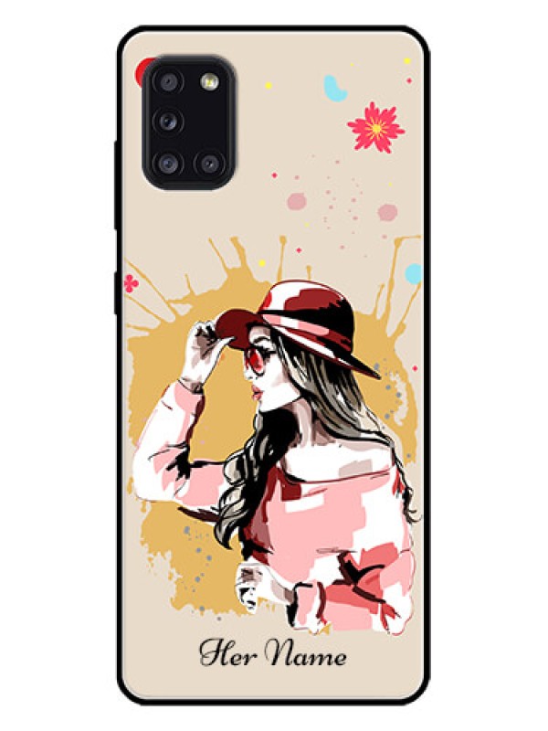 Custom Galaxy A31 Custom Metal Phone CaseWomen With Pink Hat Design
