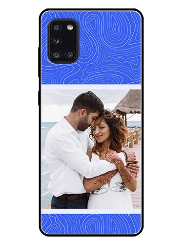 Custom Galaxy A31 Custom Metal Phone CaseCurved Line Art With Blue And White Design