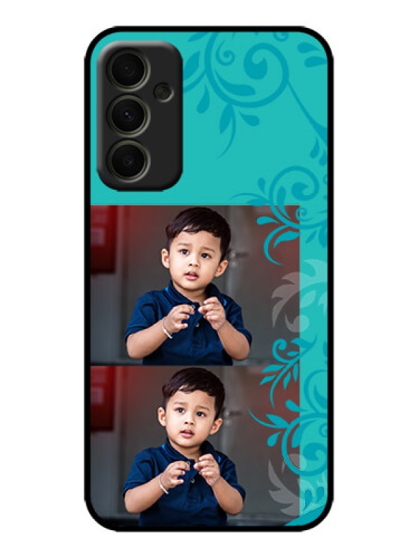 Custom Galaxy A34 5G Custom Metal Phone Case - With Photo And Green Floral Design