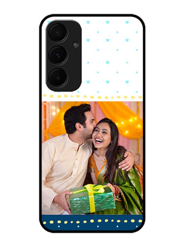 Custom Galaxy A55 5G Custom Metal Phone CaseWhite And Blue Abstract Design