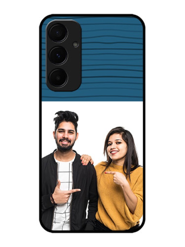 Custom Galaxy A55 5G Custom Metal Phone CaseBlue Pattern Cover Design