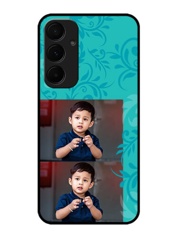 Custom Galaxy A55 5G Custom Metal Phone CaseWith Photo And Green Floral Design