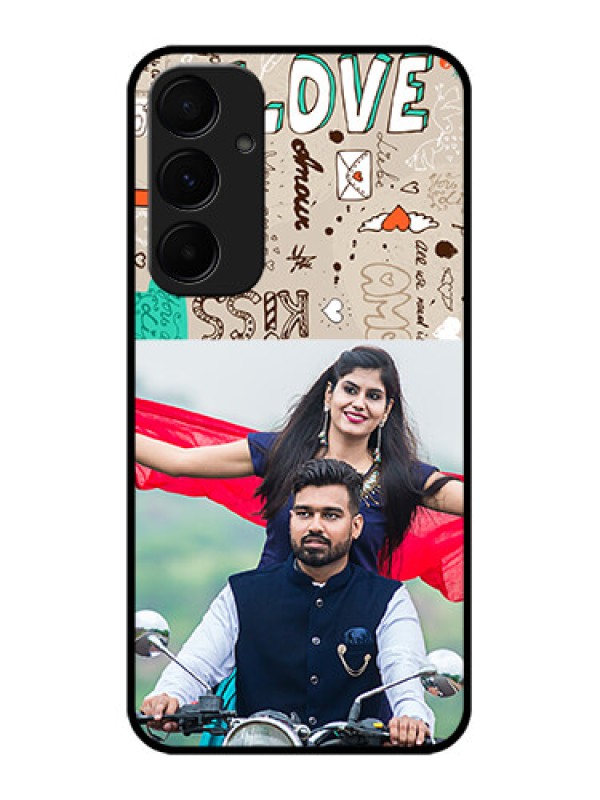 Custom Galaxy A55 5G Custom Metal Phone CaseLove Doodle Pattern