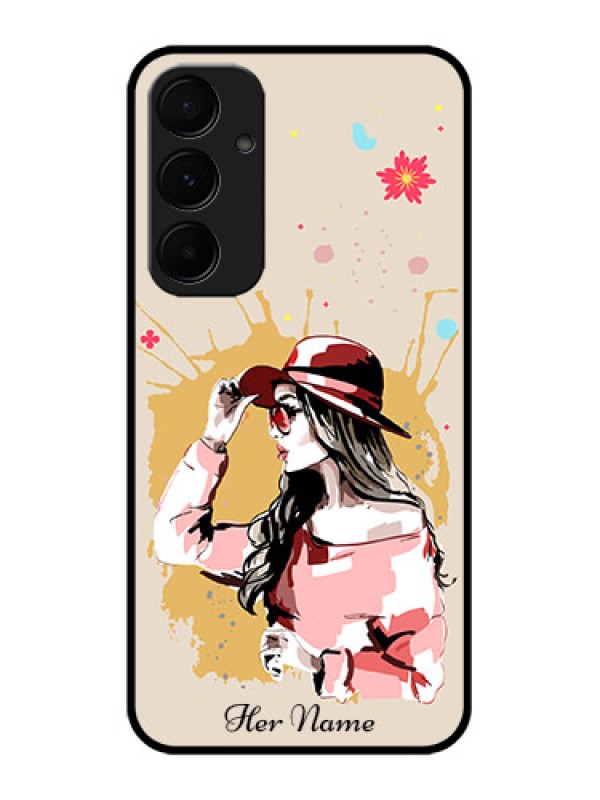 Custom Galaxy A55 5G Custom Metal Phone CaseWomen With Pink Hat Design