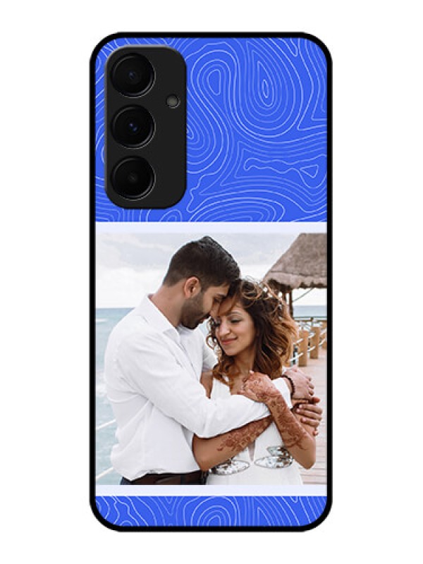 Custom Galaxy A55 5G Custom Metal Phone CaseCurved Line Art With Blue And White Design