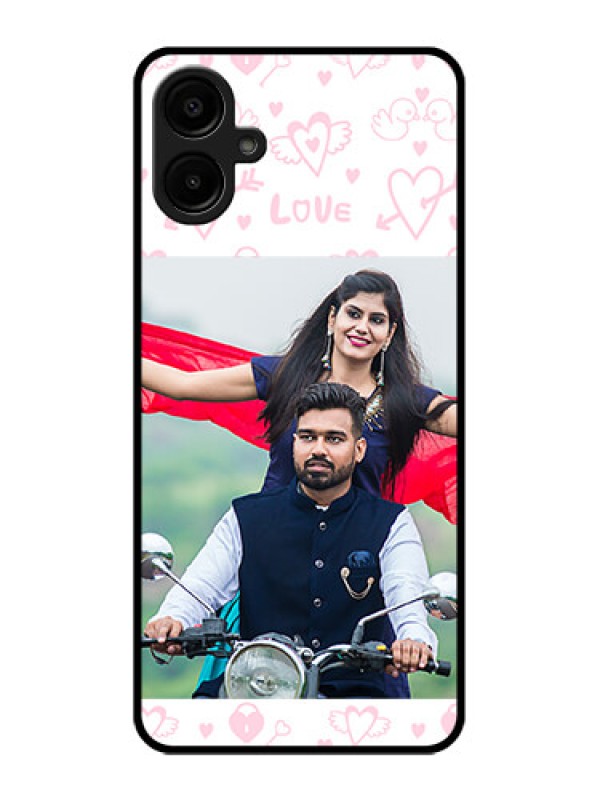 Custom Samsung Galaxy F06 Custom Metal Phone Case - Pink Flying Heart Design