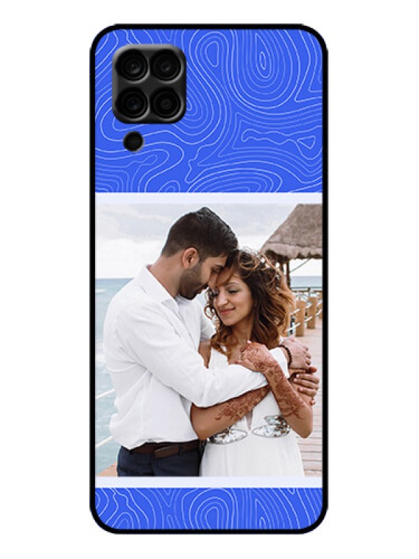 Custom Galaxy F12 Custom Metal Phone Case - Curved Line Art With Blue And White Design