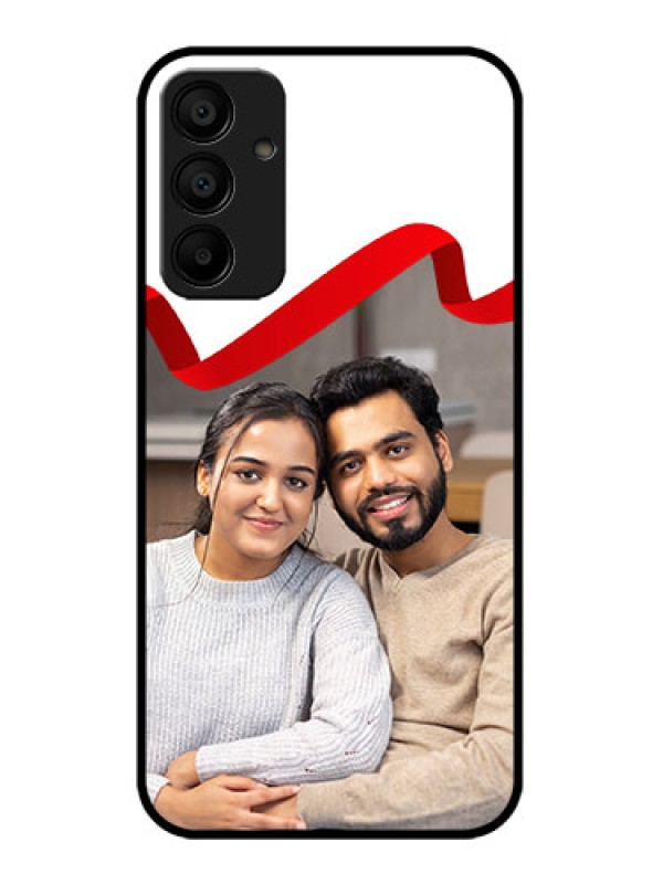 Custom Galaxy F15 5G Custom Metal Phone Case - Red Ribbon Frame Design