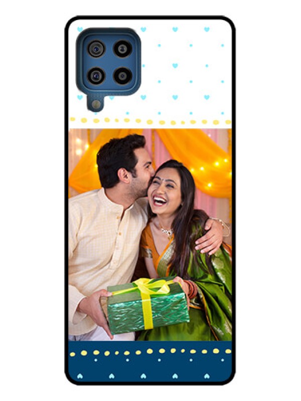 Custom Galaxy F22 Custom Metal Phone Case - White And Blue Abstract Design