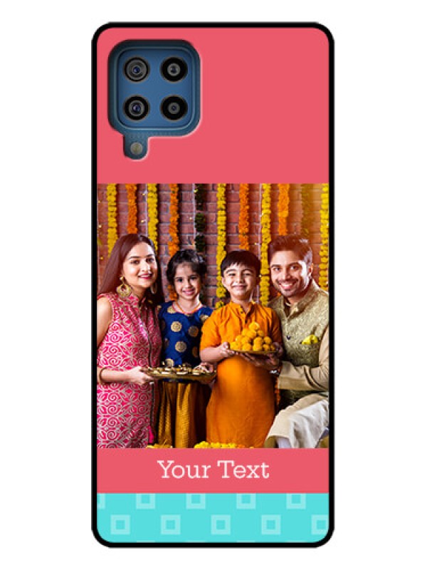 Custom Galaxy F22 Custom Metal Phone Case - Peach and Blue Color Design