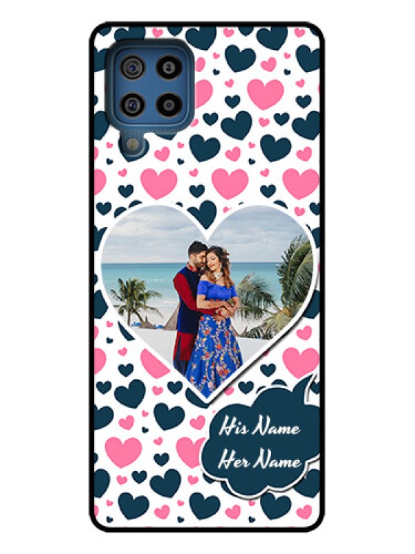 Custom Galaxy F22 Custom Metal Phone Case - Pink and Blue Heart Design