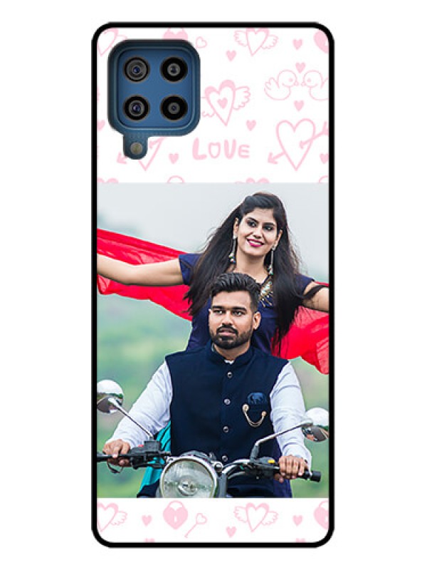 Custom Galaxy F22 Custom Metal Phone Case - Pink Flying Heart Design