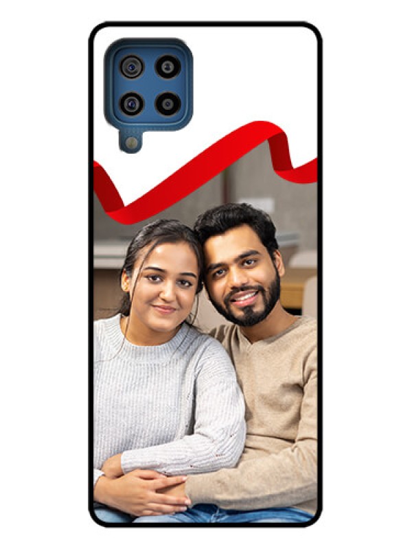 Custom Galaxy F22 Custom Metal Phone Case - Red Ribbon Frame Design