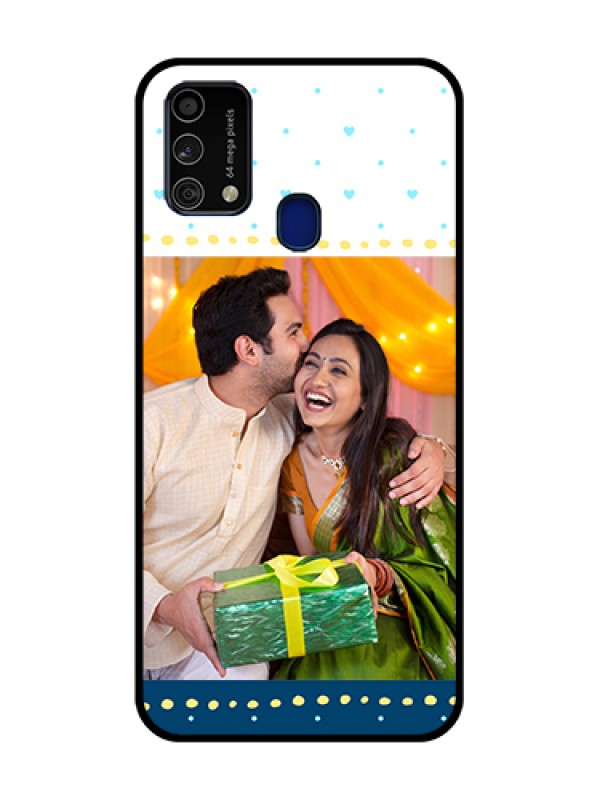 Custom Galaxy F41 Custom Metal Phone Case - White And Blue Abstract Design