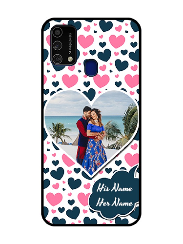 Custom Galaxy F41 Custom Metal Phone Case - Pink and Blue Heart Design