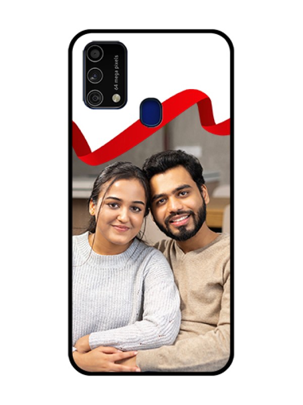 Custom Galaxy F41 Custom Metal Phone Case - Red Ribbon Frame Design