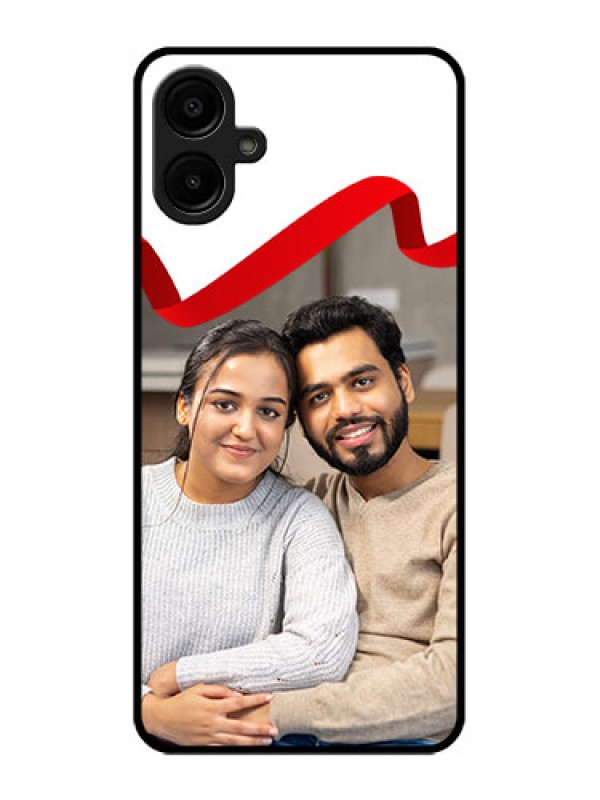 Custom Samsung Galaxy M06 Custom Metal Phone Case - Red Ribbon Frame Design