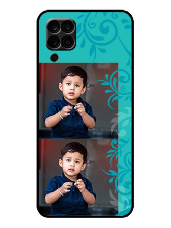 Custom Galaxy M12 Custom Metal Phone Case - With Photo And Green Floral Design