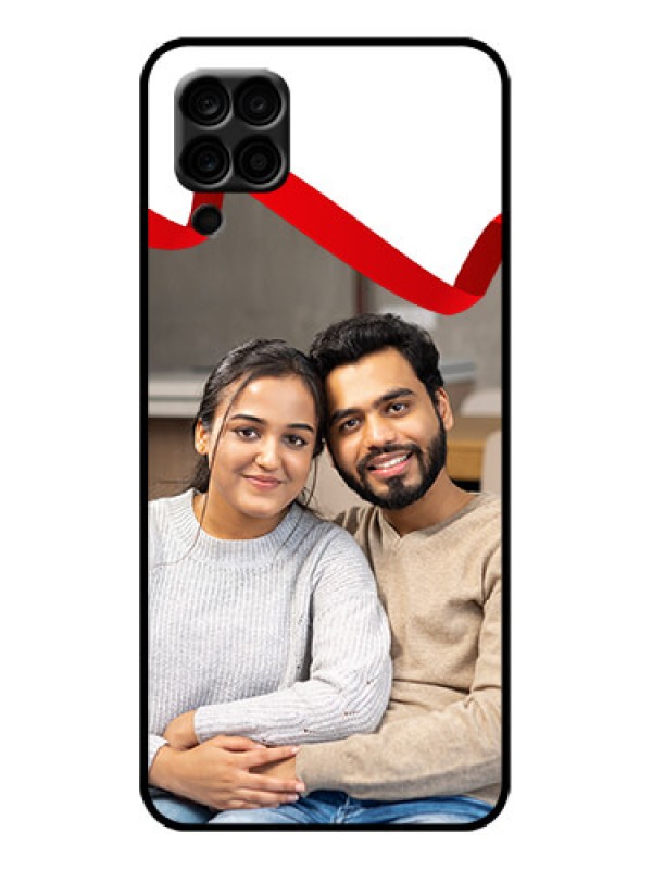 Custom Galaxy M12 Custom Metal Phone Case - Red Ribbon Frame Design