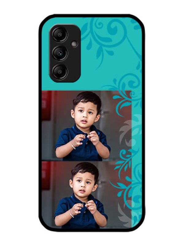 Custom Galaxy M14 5G Custom Metal Phone Case - With Photo And Green Floral Design