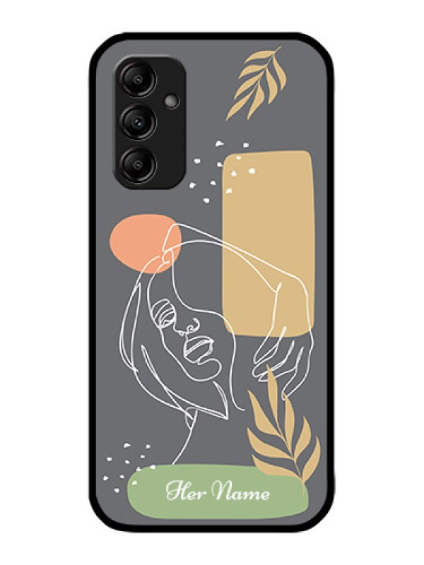Custom Galaxy M14 5G Custom Metal Phone Case - Gazing Woman Line Art Design