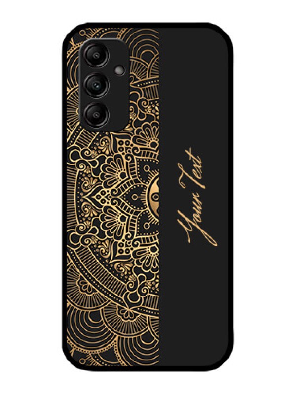 Custom Galaxy M14 5G Custom Metal Phone Case - Mandala Art With Custom Text Design