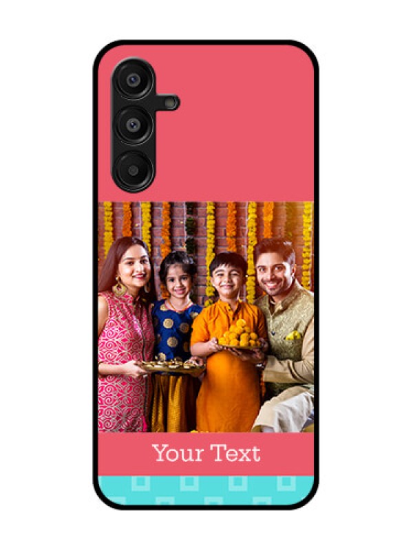 Custom Galaxy M16 5G Custom Metal Phone Case - Peach and Blue Color Design