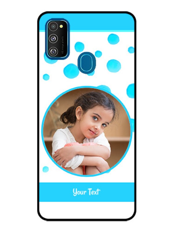 Custom Galaxy M21 2021 Custom Metal Phone Case - Blue Bubbles Pattern Design