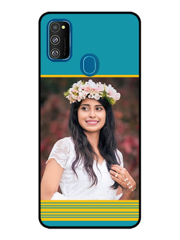 Custom Galaxy M21 2021 Custom Metal Phone Case - Yellow and Blue Design