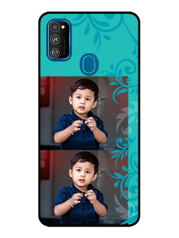 Custom Galaxy M21 2021 Custom Metal Phone Case - With Photo And Green Floral Design