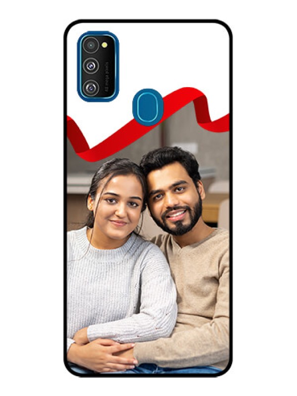 Custom Galaxy M21 2021 Custom Metal Phone Case - Red Ribbon Frame Design