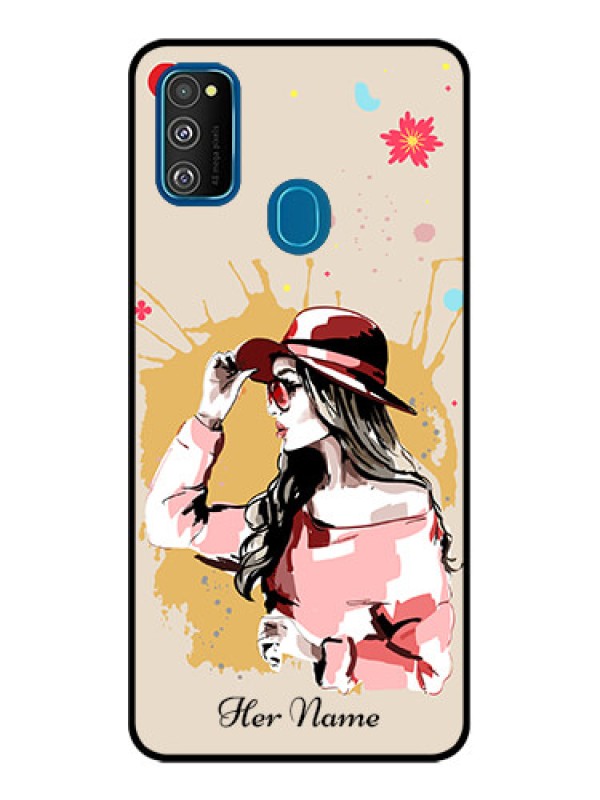 Custom Galaxy M21 2021 Custom Metal Phone Case - Women With Pink Hat Design