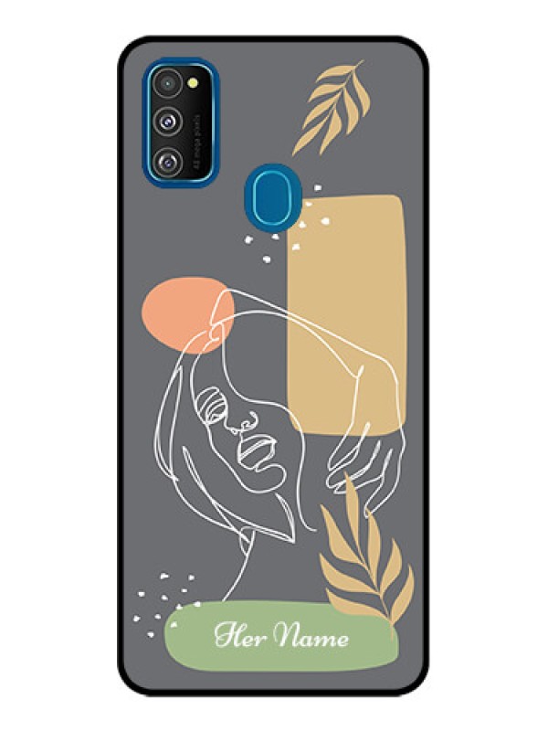 Custom Galaxy M21 2021 Custom Metal Phone Case - Gazing Woman Line Art Design