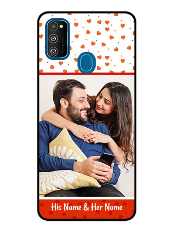 Custom Galaxy M21 Custom Metal Phone Case - Orange Love Symbol Design