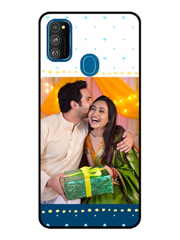 Custom Galaxy M21 Custom Metal Phone Case - White And Blue Abstract Design