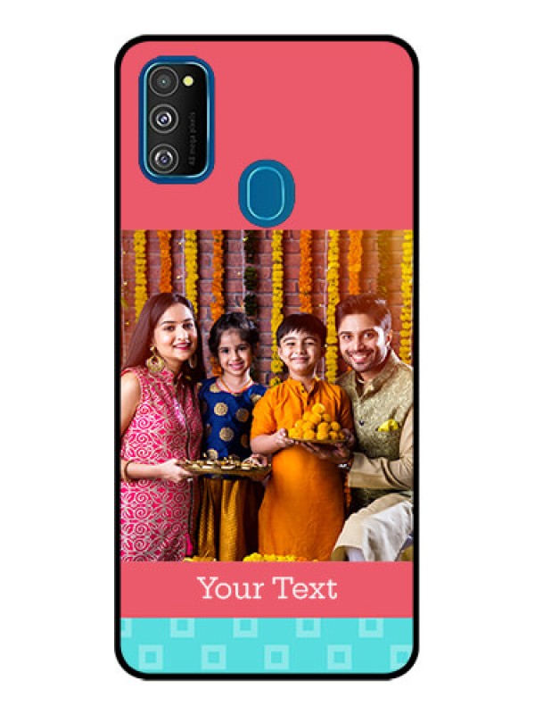 Custom Galaxy M21 Custom Metal Phone Case - Peach and Blue Color Design