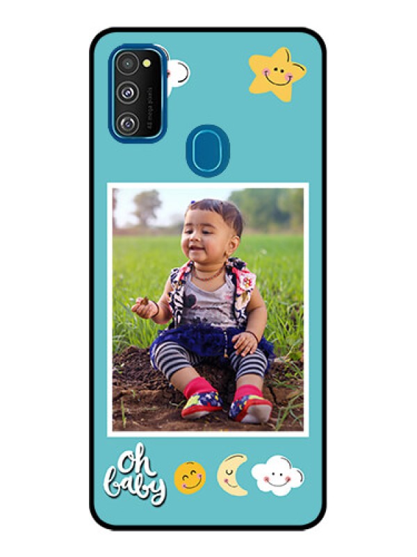 Custom Galaxy M21 Custom Metal Phone Case - Smiley Kids Stars Design