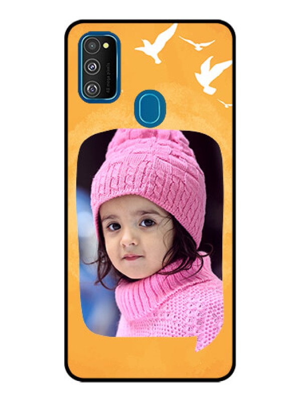 Custom Galaxy M21 Custom Metal Phone Case - Water Color Design With Bird Icons