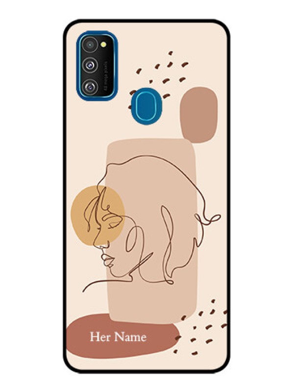 Custom Galaxy M21 Custom Metal Phone Case - Calm Woman Line Art Design