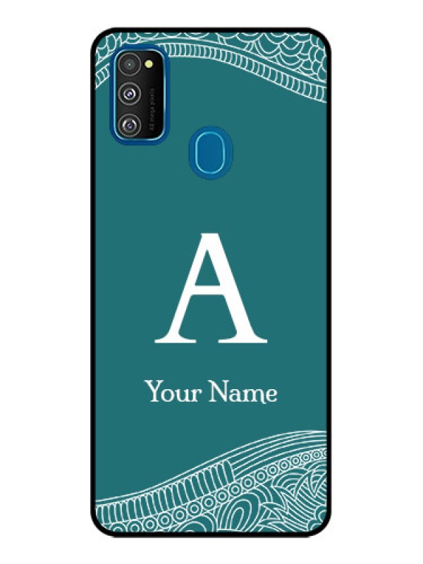 Custom Galaxy M21 Custom Metal Phone Case - Line Art Pattern With Custom Name Design
